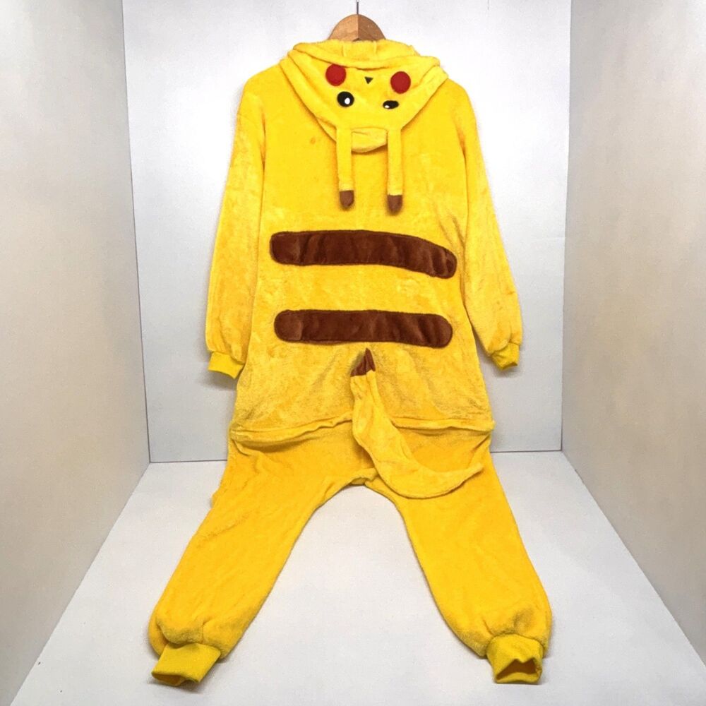 Pikachu One Piece Costume Cosplay Pajama Halloween Party Button Front Adult Med
